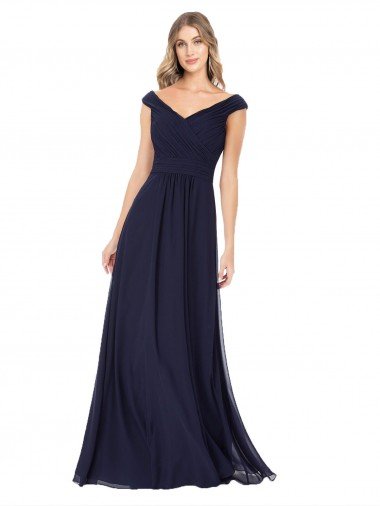 Shop Off the Shoulder Classic Chiffon Bridesmaid Dress with Draped Bodice Sydney