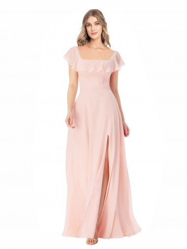 Shop Flutter Cap Sleeves Square Neck Ruffle Chiffon Bridesmaid Dress Sydney