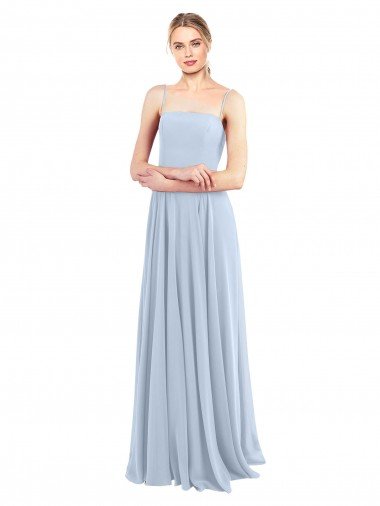 Shop Luxe Chiffon Straight Neckline Long Chiffon Bridesmaid Dress with Skinny Straps Sydney