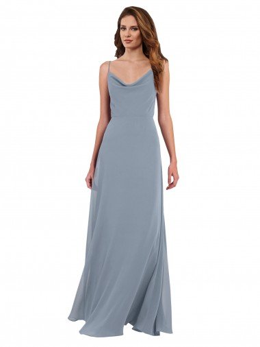 Shop Long Full Length Draped Cowl Neck V-Back Slip Chiffon Bridesmaid Dress Sydney