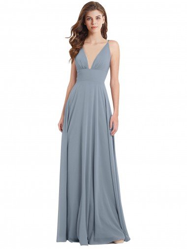 Shop Fitted V-Neckline Long Chiffon Bridesmaid Dress with V-Back Sydney