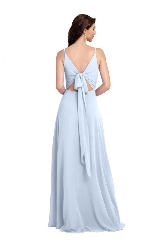 Long Floor Length V-Neck Chiffon Bridesmaid Dress with Keyhole Back