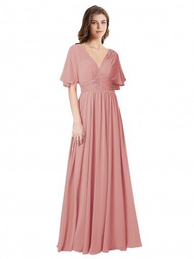 Shop Flutter Sleeves Plunging V-Neck Boho Chiffon Bridesmaid Dress Sydney