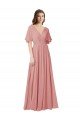 Flutter Sleeves Plunging V-Neck Boho Chiffon Bridesmaid Dress