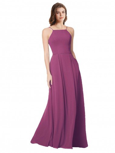 Shop Halter Neck Long Pleated Chiffon Bridesmaid Dress with Pockets Sydney