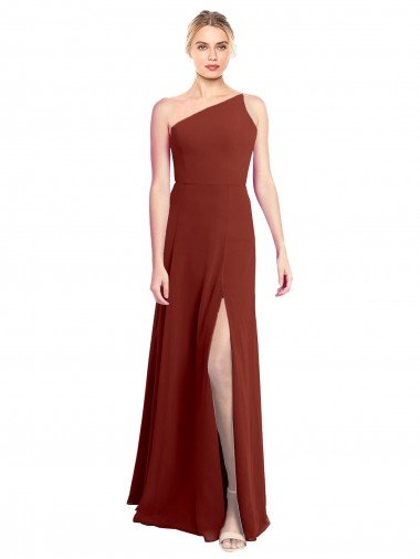 Shop Fit and Flare One Shoulder Long Chiffon Bridesmaid Dress with High Slit Sydney