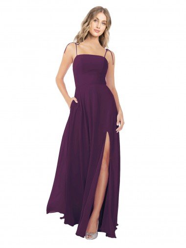 Shop Chiffon Bridesmaid Dress with Front Slit and Keyhole Back Sydney