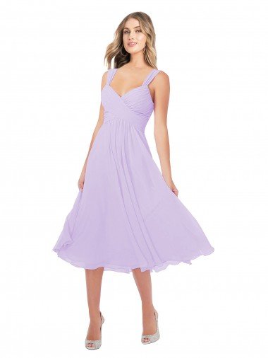 Shop Draped Midi Length Chiffon Cocktail Bridesmaid Dress with Ruched Bodice Sydney