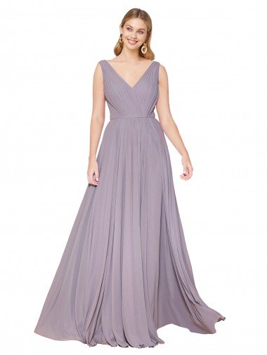 Shop Draped Floor Length High Neck V-Back Chiffon Bridesmaid Dress / Formal Prom Dress with Shirred Bodice Sydney