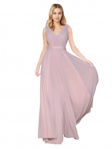 Shop Draped V-Neck Long Chiffon Bridesmaid Dress / Formal Prom Dress with Shirred Bodice Sydney