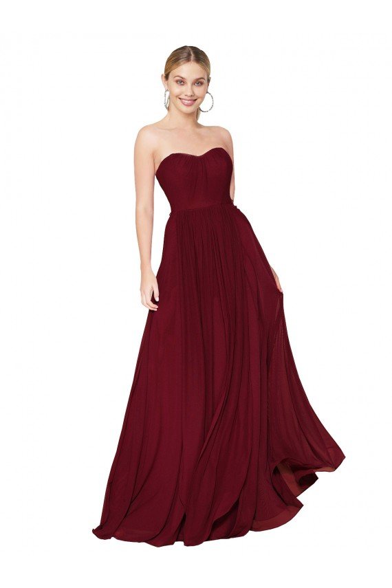 Draped Strapless Long A-Line Chiffon Bridesmaid Dress / Formal Prom Dress