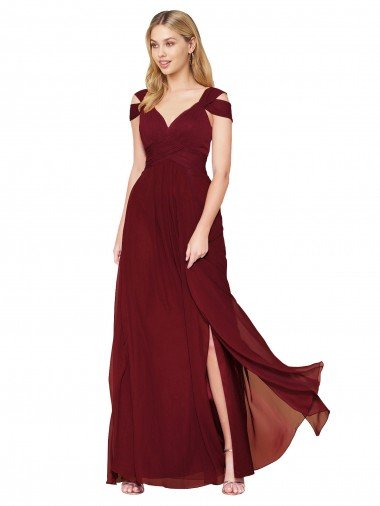 Shop Off the Shoulder Long Chiffon Bridesmaid Dress / Formal Prom Dress with Side Slit Sydney