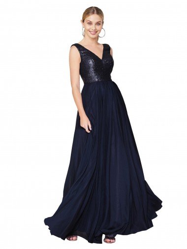 Shop High Neck V-Neck Long Chiffon Bridesmaid Dress / Prom Dress with Sequin Top Sydney