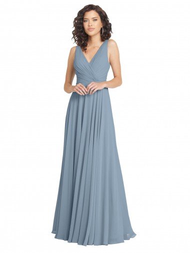 Shop Faux Surplice Bodice Long Chiffon Bridesmaid Dress with V-Neckline Sydney