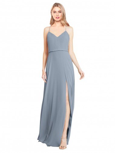 Shop Spaghetti Straps V-Neckline Long Chiffon Bridesmaid Dress with High Slit Sydney