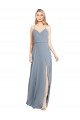 Spaghetti Straps V-Neckline Long Chiffon Bridesmaid Dress with High Slit