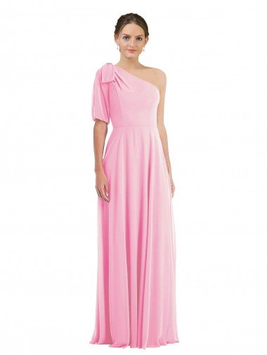 Shop Bow One Shoulder Flounce Sleeve Maxi Bridesmaid Dress Sydney