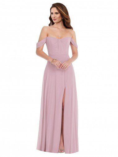 Shop Off the Shoulder Draped Sleeve Maxi Bridesmaid Dress with Front Slit Sydney