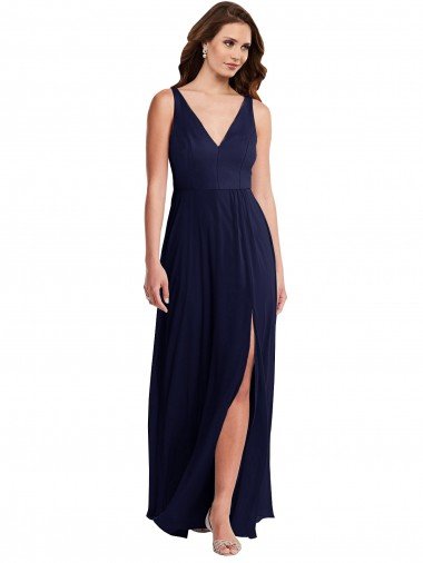 Shop Deep V-Neck Chiffon Maxi Bridesmaid Dress with Front Slit Sydney