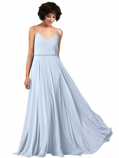 Shop V-Neck Blouson Waist Long Chiffon Bridesmaid Dress with Straps Sydney