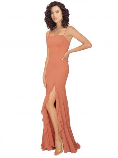 Shop Chiffon Square Neck Bridesmaid Dress with Ruffled Skirt Slit Sydney