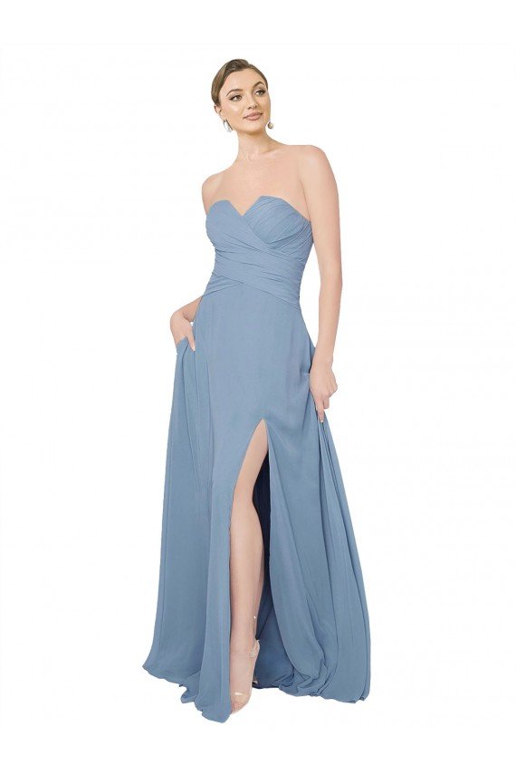 Draped Sweetheart Chiffon Bridesmaid Dress with Front Slit