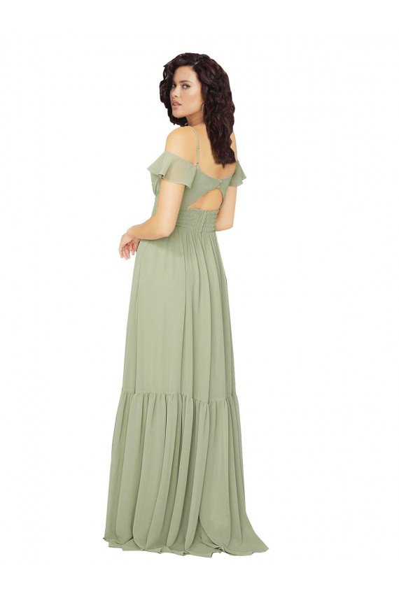 Ruched Keyhole Back Boho Chiffon Bridesmaid Dress