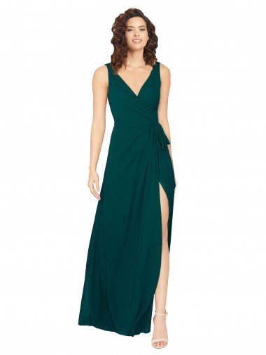 Shop V-Neck Chiffon Bridesmaid Dress with Front Skirt Slit Sydney