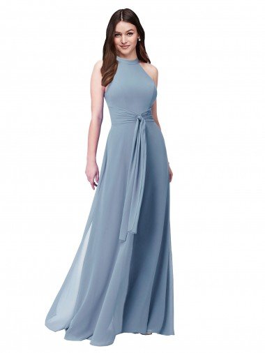 Shop Halter High Neck Chiffon Dress with Sash Sydney