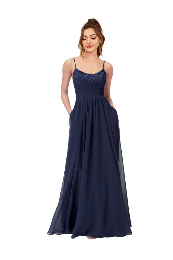 Long Chantilly Lace and Ruched Chiffon Bridesmaid Dress