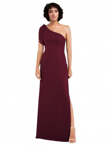 Shop One Shoulder Chiffon Formal Bridesmaid Dress with Skirt Slit and Accent Strap Sydney