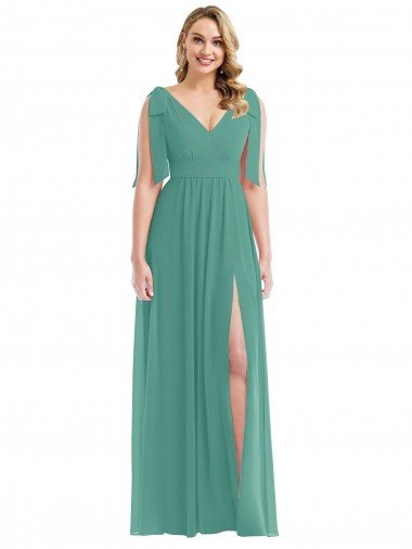 Shop Plunge Neckline Bow Shoulder Chiffon Maxi Bridesmaid Dress Sydney