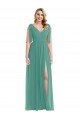 Plunge Neckline Bow Shoulder Chiffon Maxi Bridesmaid Dress