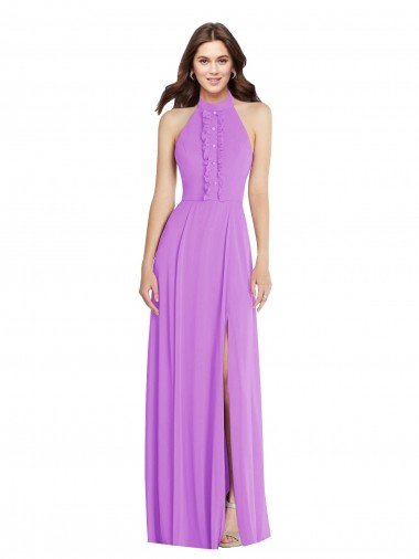 Shop Halter Backless Maxi Formal Bridesmaid Dress with Button Ruffle Placket Sydney