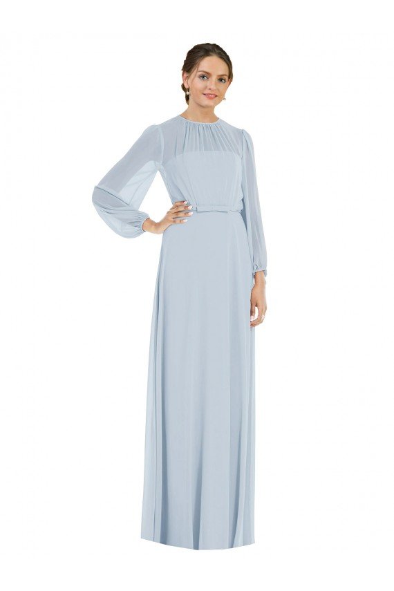 Strapless Chiffon Maxi Formal Bridesmaid Dress with Puff Sleeve Blouson Overlay