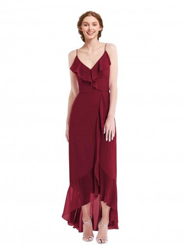 Shop Ruffle Trimmed V-Neck High Low Wrap Chiffon Bridesmaid Dress Sydney