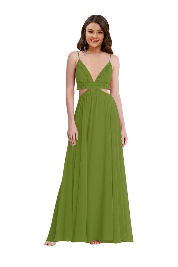 Ruffled Chiffon Cutout Maxi Bridesmaid Dress