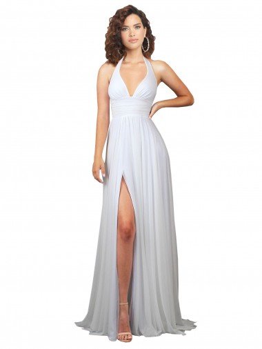 Shop Halter Plunge V-Neckline Chiffon Dress with High Leg Split Sydney