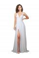 Simple Halter Plunge V-Neckline Chiffon Beach Wedding Dress with High Leg Split