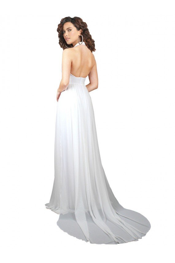 Simple Halter Plunge V-Neckline Chiffon Beach Wedding Dress with High Leg Split