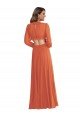 High Low Ruffled Long Chiffon Cutout Bishop Sleeves Maxi Bridesmaid Dress