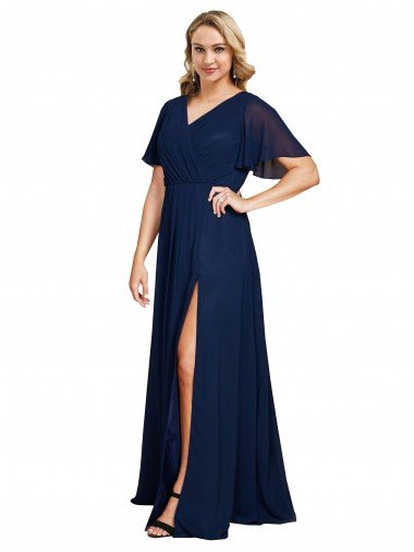 Shop Chiffon V-Neck Short Sleeves Long Formal Bridesmaid Dress / Prom Dress with High Slit Sydney