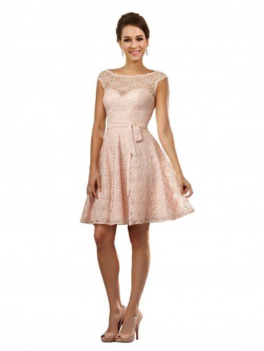 Shop Short Knee Length Lace Bridesmaid Dress with Matching Chiffon Tie Sash Sydney