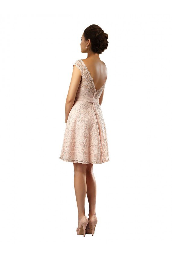 Short Knee Length Lace Bridesmaid Dress with Matching Chiffon Tie Sash