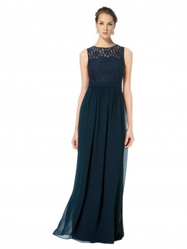 Shop Long Chiffon Bridesmaid Dress with Lace Sleeveless Bodice and Keyhole Back Sydney