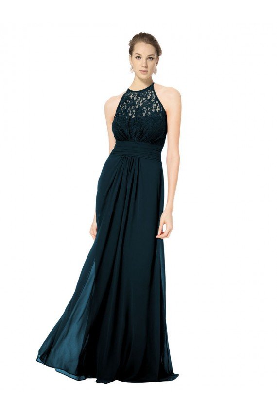 Lace Halter Bodice Long Chiffon Bridesmaid Dress