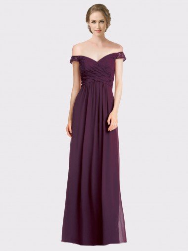 Shop Sweetheart Long Bridesmaid Dress with Off the Shoulder Cap Sleeve Lace Bodice Sydney