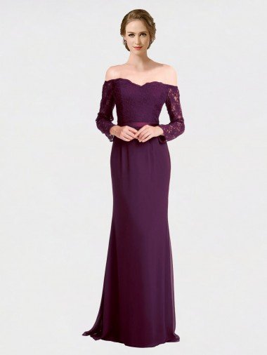 Shop Full Length Long Bridesmaid Dress with Lace Off The Shoulder Bodice Sydney