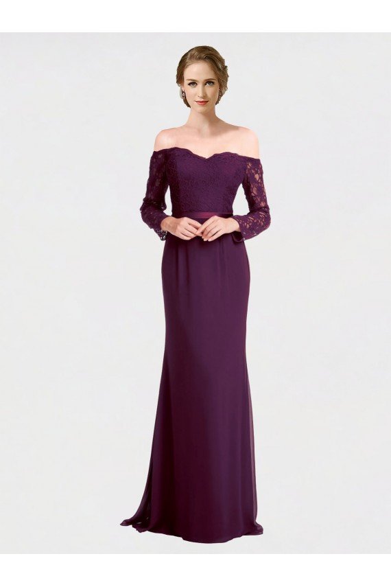 Full Length Long Bridesmaid Dress with Lace Off The Shoulder Bodice