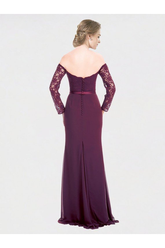 Full Length Long Bridesmaid Dress with Lace Off The Shoulder Bodice